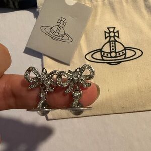 Octavie Viviene WestwoodnSilver Bow and Orb Earrings with cz